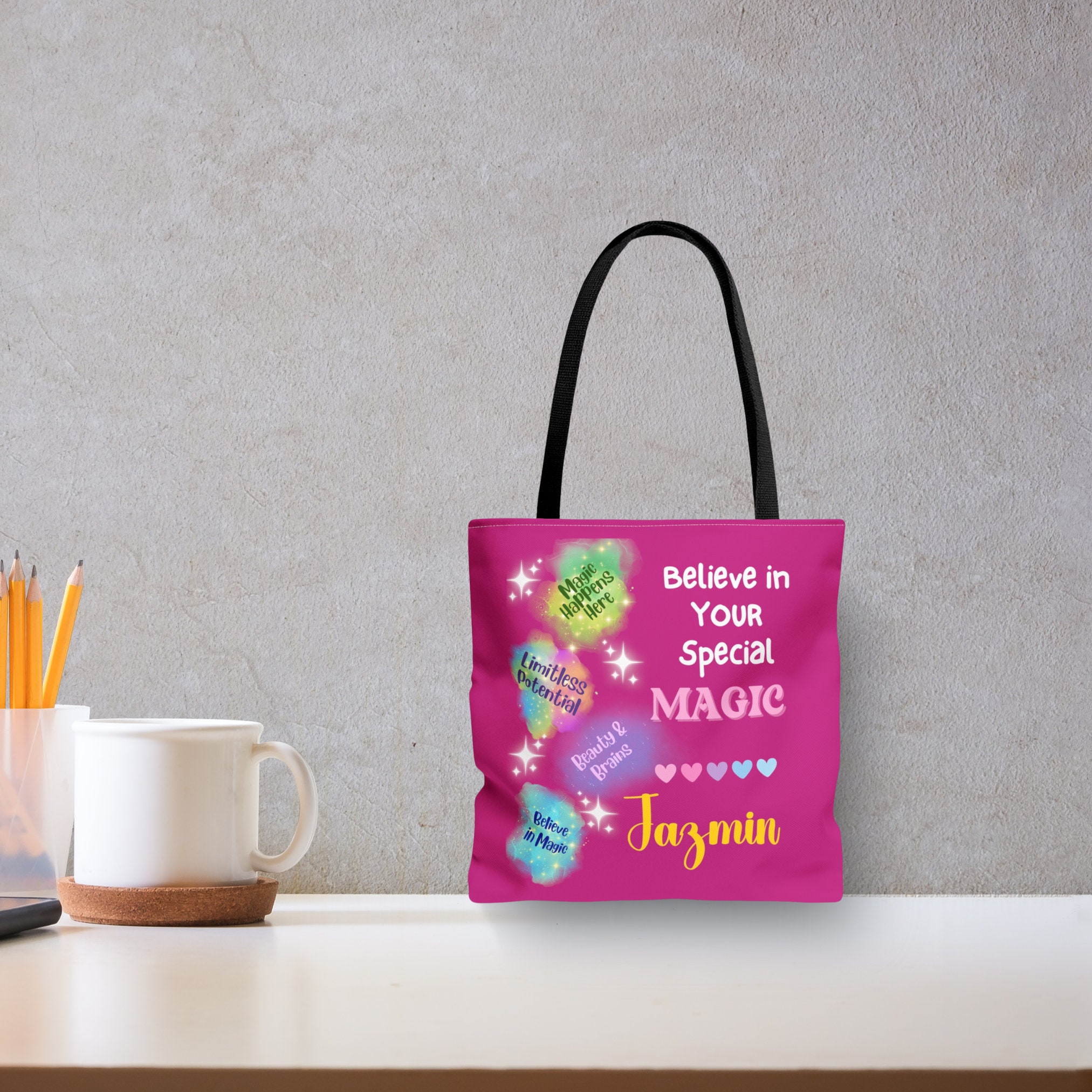 Personalized Black Girl Affirmation Tote Bag, Custom Magic Affirmation Bag, African American Bag, Black Teen Girl Gift, Inspirational Bag