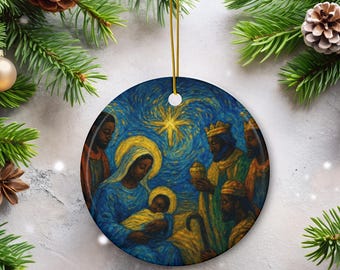 Black Nativity Scene Ornament, African American Christmas Gift, Christian Decor, Xmas Tree Ornament, Black Jesus Mary Joseph, Holy Night
