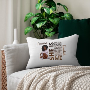 Personalized Black Girl Throw Pillow, She IS Affirmation Pillow, Custom African American Woman Pillow, Black Teen Girl Gift, Girl Home Decor