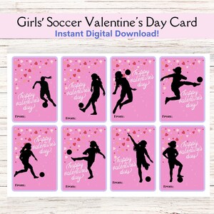 Biglietto di San Valentino stampabile per ragazze a tema calcio, biglietto di amicizia per San Valentino a tema calcio con sfondo rosa, DOWNLOAD IMMEDIATO per San Valentino con la squadra di calcio