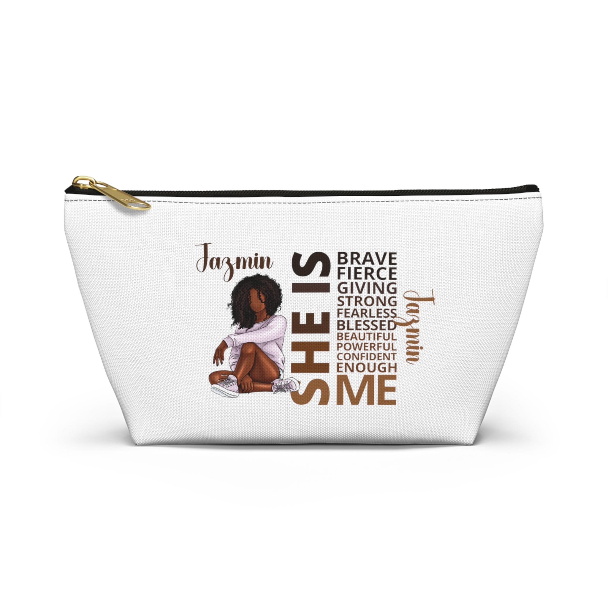 Personalized Black Girl Cosmetic Pouch, She IS Affirmation Pouch, Custom African American Toiletry Bag, Black Teen Girl Gift, Makeup Bag