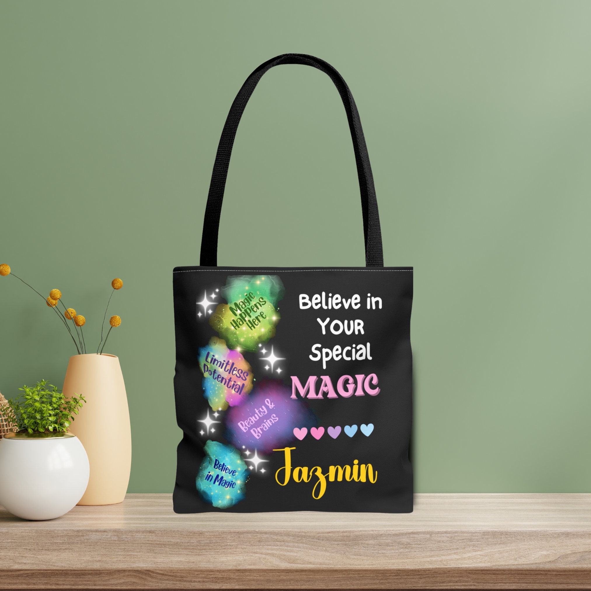 Personalized Black Girl Affirmation Tote Bag, Custom Magic Affirmation Bag, African American Bag, Black Teen Girl Gift, Inspirational Bag
