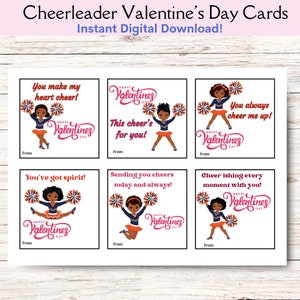 Druckbare Cheerleader Valentinstag Karte, Afroamerikaner Cheer Valentinstag Karte, SOFORTIGER DOWNLOAD Cheer Team Valentinstag Karte, Kinder jubeln Karte