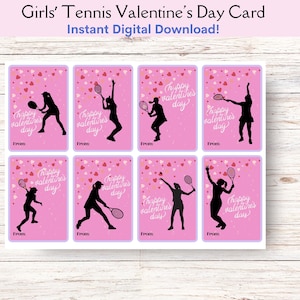 Druckbare Mädchen Tennis Valentinstag Karte, Pink Tennis Valentinstag Freundschaft Karte, INSTANT DOWNLOAD Tennis Team Karten