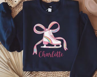 Personalized Preppy Figure Skater Shirt, Custom Ice Skating Coquette Bow Sweatshirt/Hoodie, Gift for Skater, Skating Team Competition Gift
