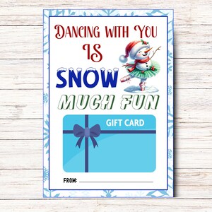 Porta-buono regalo stampabile per insegnante di danza di Natale, ringraziamento per insegnante di danza/team, DOWNLOAD IMMEDIATO, ringraziamento per insegnante di danza classica, biglietto pupazzo di neve