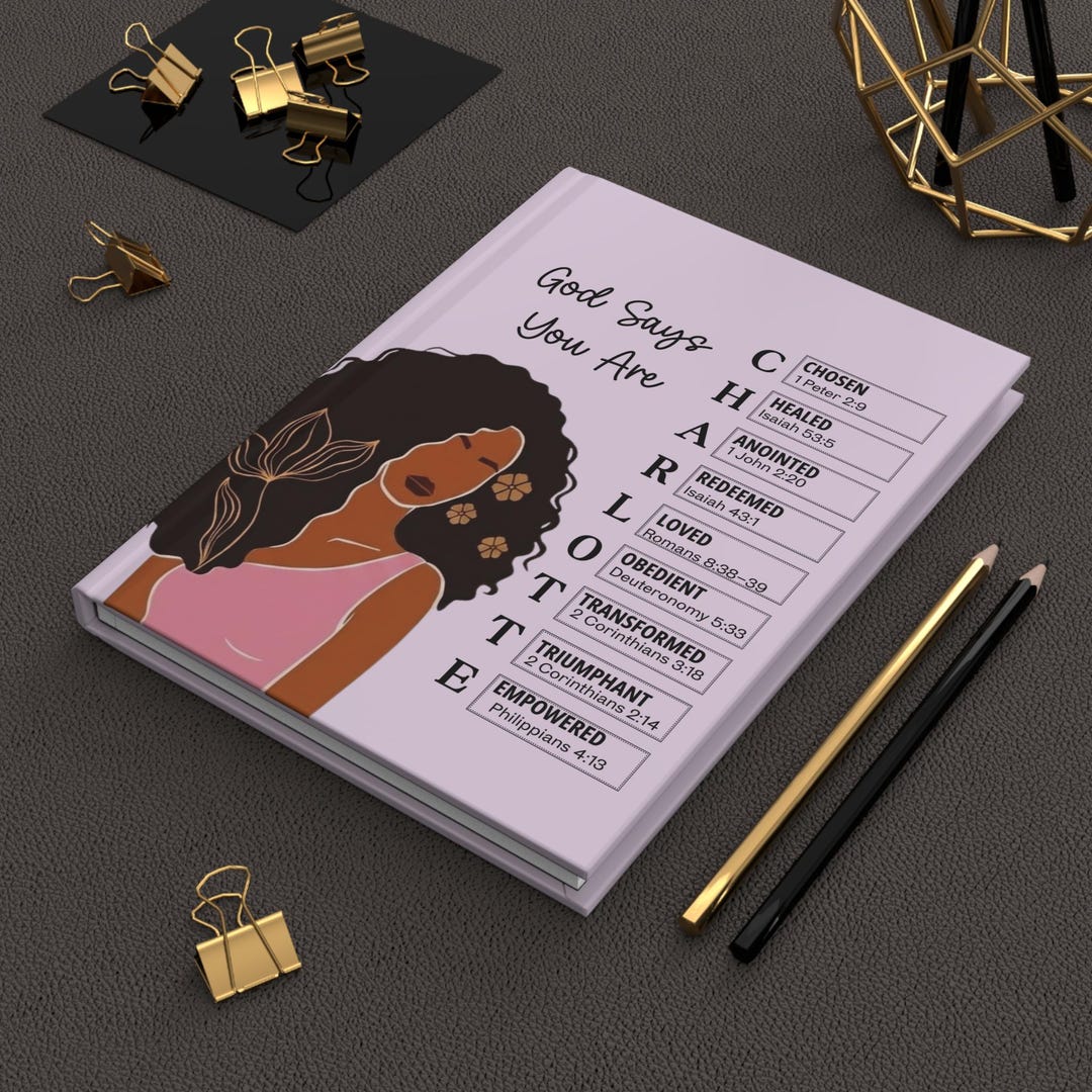 Personalized Black Woman Hardcover Journal, Custom Name Bible Verse ...