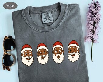 Comfort Colors® Black Santa Shirt,  Santa Christmas T-Shirt Christmas, Jolly Santa Holiday Crewneck, Black Santa Sweatshirt, Holiday Apparel