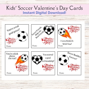 Printable Kids Soccer Valentine Cards, Soccer Team Valentine, School Valentine Card INSTANT DOWNLOAD, Soccer Ball Valentine&#39;s Day Card