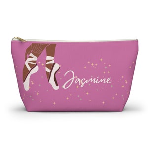 Personalized African American Dancer Cosmetic Pouch, Custom Black Ballerina Makeup Bag, Teen Girl Toiletry Bag, Dance Accessory Bag