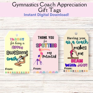 Étiquettes cadeaux imprimables pour entraîneur de gymnastique, appréciation de l'entraîneur de gymnastique, téléchargement immédiat étiquettes pour gymnaste, remerciements pour gymnaste, étiquettes de faveur