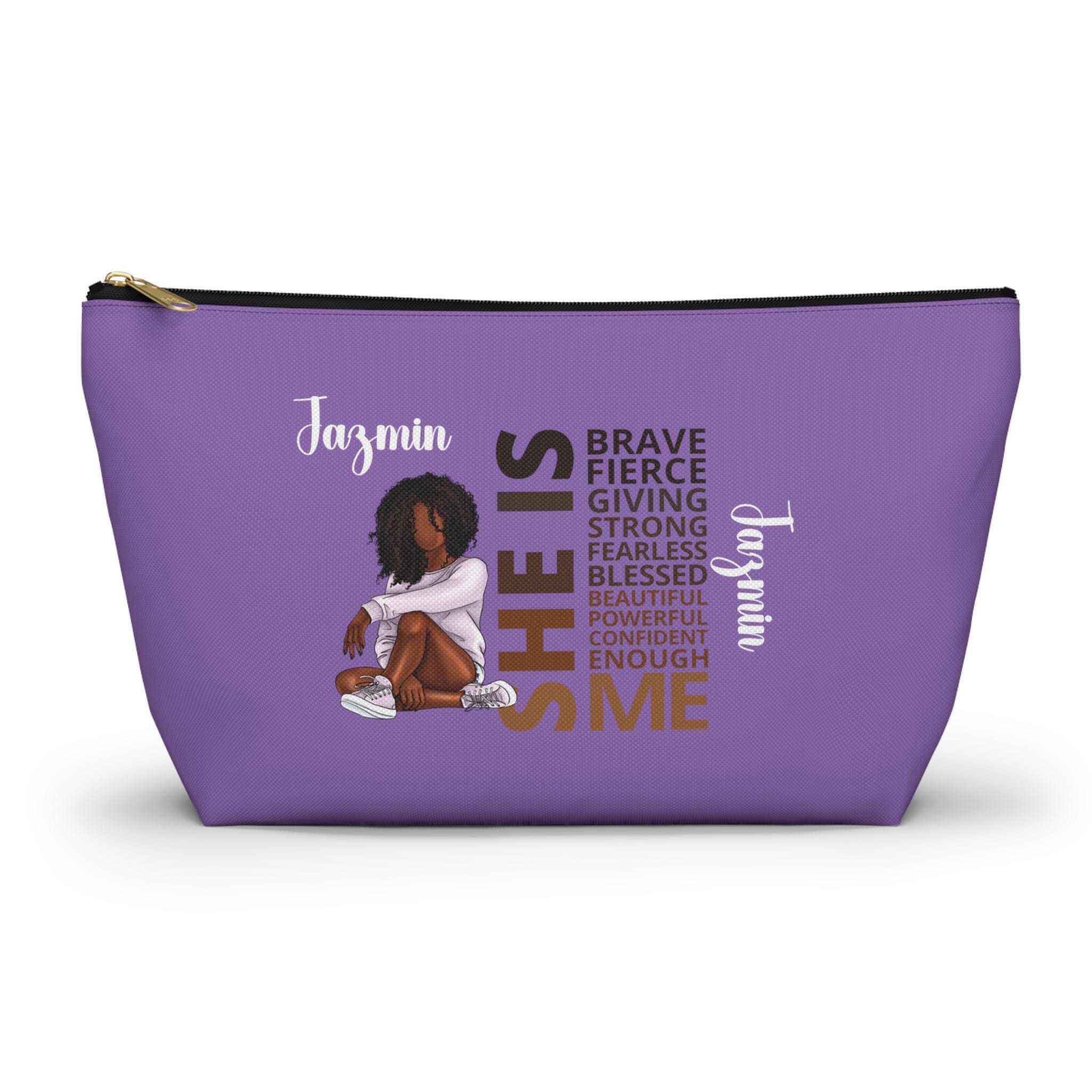 Personalized Black Girl Cosmetic Pouch, She IS Affirmation Pouch, Custom African American Toiletry Bag, Black Teen Girl Gift, Makeup Bag