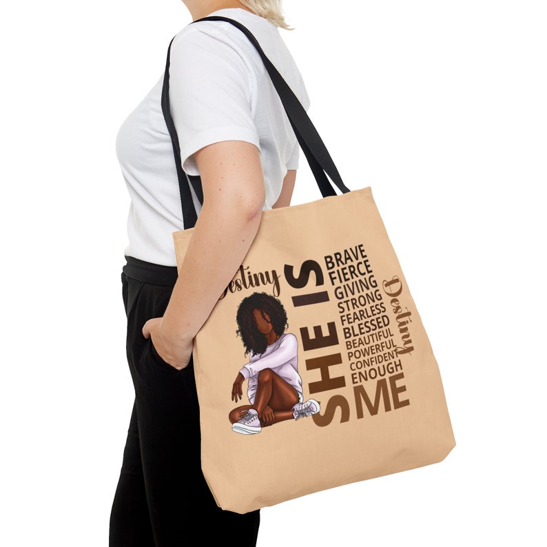 Personalized Black Girl Affirmation Tote Bag, Custom She IS Affirmation Bag, African American Bag, Black Teen Girl Gift, Inspirational Bag immagine 7