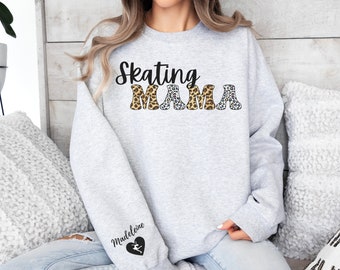Personalized Figure Skating Mama Sweatshirt with Kid Name on Sleeve, Custom Ice Skating Mom Sweater, Skating Mom Gift, Competitive Skater