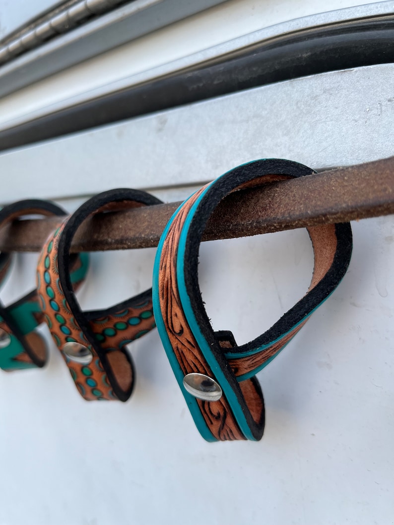 Tooled Leather Tie Down Keepers Etsy