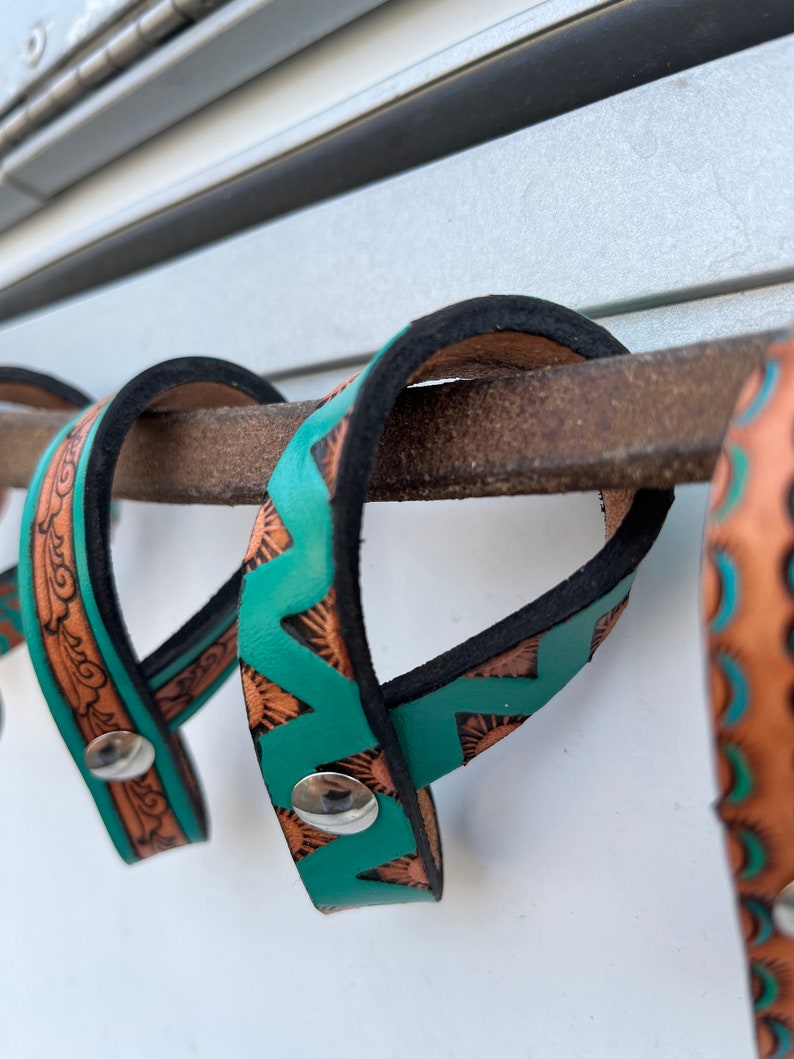 Tooled Leather Tie Down Keepers Etsy