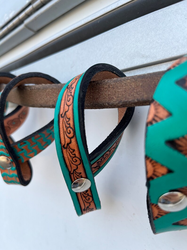 Tooled Leather Tie Down Keepers Etsy