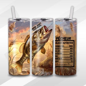 PESCADOR - pescado - Valor nutricional - caza - PNG - En FRANCÉS - Vaso/Vaso 20oz -