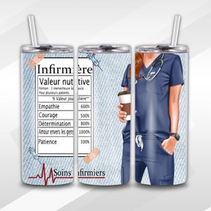NURSE - woman - Nutritional value - Blue uniform - PNG - In FRENCH - Tumbler/Gobelet 20oz -