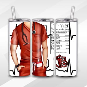 NURSE - Male - Nutrition Facts - Red Uniform - PNG - In FRENCH - 20oz Tumbler -