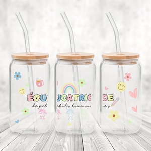 EDUCATOR - 1 teacher - daycare - school - childcare - PNG - In FRENCH - Tumbler/Gobelet 16oz glass