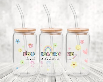 EDUCADOR - 1profesor - guardería - escuela - guardería - PNG - En FRANCÉS - Vaso/Copa de vidrio de 16 oz