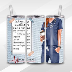 NURSES - female - Nutritional value - Blue uniform - PNG - In FRENCH - Tumbler/Gobelet 20oz -