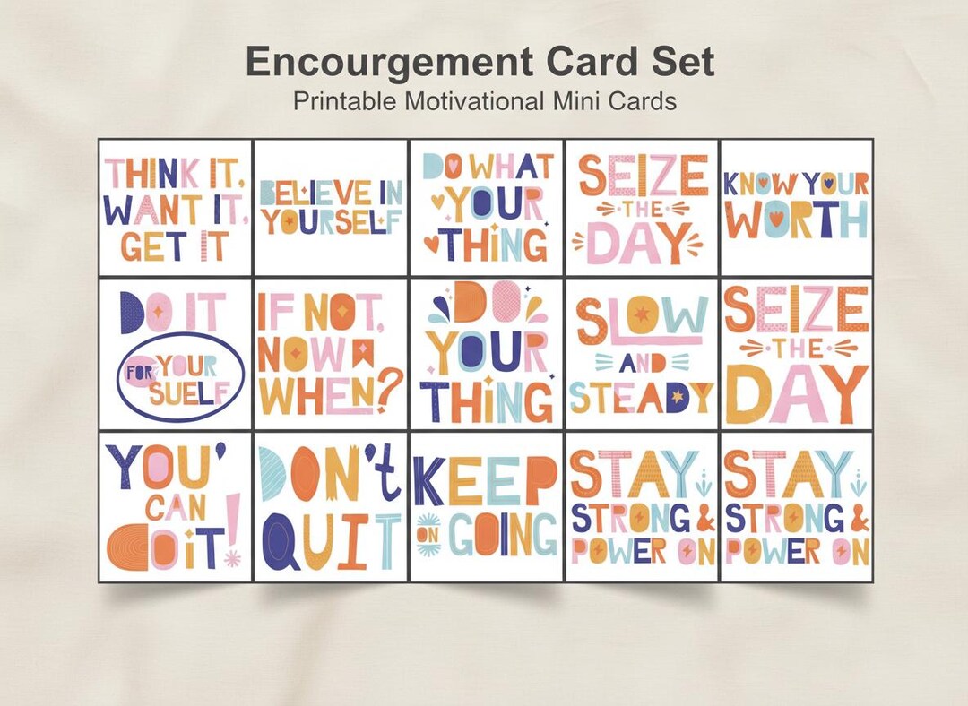 Encouragement Card Set, Printable Motivational Mini Cards - Etsy