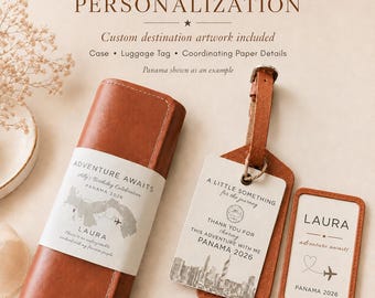 Personalized Group Travel Keepsake Set | Custom Destination Sunglasses Case & Luggage Tag | 5+ Guests
