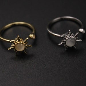 Spinning Opal Sun Fidget Ring, Rotating Anti Stress Anxiety Ring, Adjustable Fidget Spinner Ring For Women