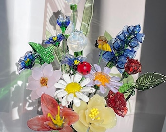 Glass Flower Bouquet, Birth Month Flower, Birthday Gift for Mom