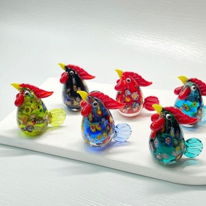 Cute Glass Rooster Figurine Chicken Statue, Chick Ornament, Home Decor Glass Art, Rooster Decor Desk Accessories Glass Ornament