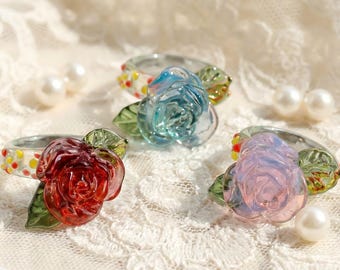Color-Changing Glass Rose Ring – Summer Floral Jewelry
