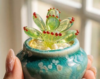 Handmade Glass Succulent Plant, Zero Maintenance Desk Accessory, Unique Potted Art