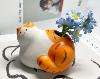 Mini Cute Cat Vase for Flowers Creamic Vase Home Decor Vases Table Decoration