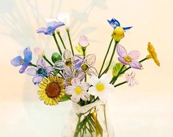 8 Zoll Glas Blumenstrauß-handgemachte Glas Daisy Blume, verschiedene Farbe Glaspflanzen Schreibtischzubehör Glasblumen Einzigartige Muttertag