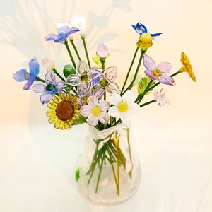 8 Zoll Hortensie Glas Blumenstrauß Handgefertigte Glas Hortensie Blume, Calla Lilie Glas Sonnenblume Glas Pflanzen Schreibtisch Accessoires Geschenk