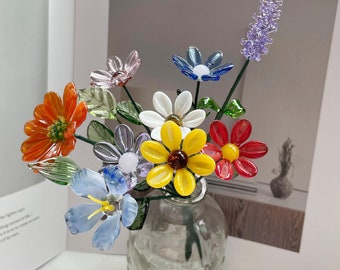 7,5 inch handgemaakte glazen madeliefjebloem, glazen bloemboeket verschillende kleuren glas planten bureauaccessoires glazen bloemen uniek cadeau
