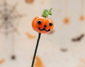 Glass Pumpkin Stakes, Halloween Glass Flower Bouquet Accessories, Spooky Decor