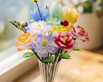 Glass Peony Bouquet, Gradient Petals, November Birthflower Gift
