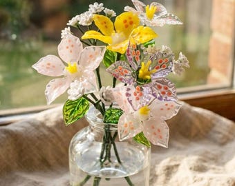 Glass Lily with babys breath Gift for mom, mothers day