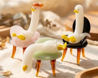 Glass Duck Figurine, Quirky Home Decor, Goose-necked Duck, Desk Ornament