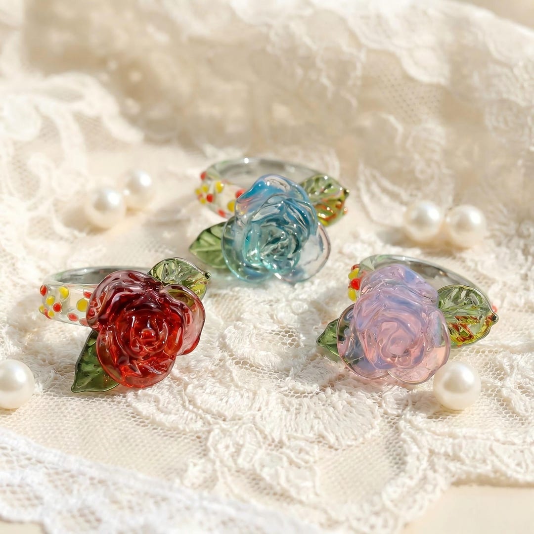 Color-changing Glass Rose Ring – Summer Floral Jewelry - Etsy