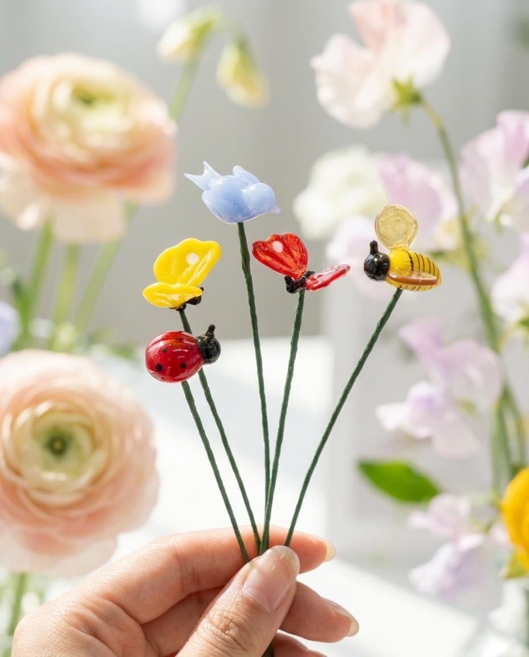 Handmade Glass Insect Plant Stakes, Lampwork Bouquet Accessories ...