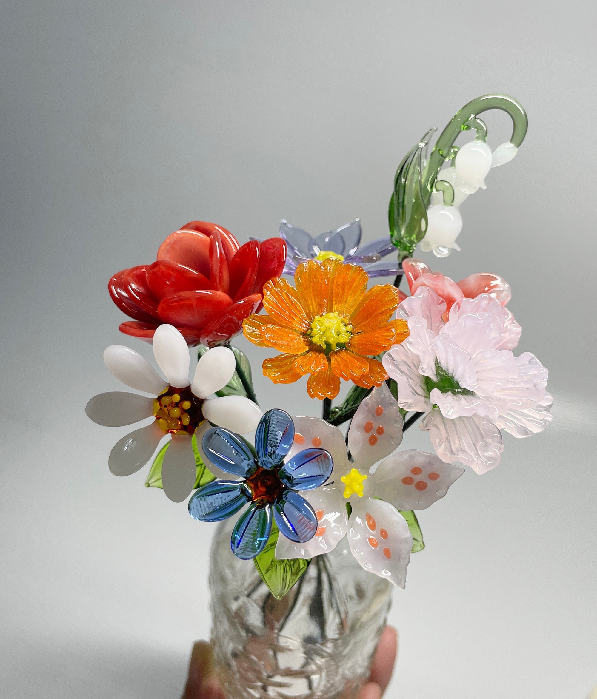 Adjustable Stem Glass Bouquets Handmade Glass Birth Flower Decor ...