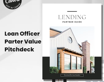 May include: A white and gray house with a black roof and a large window. The house is surrounded by green trees and bushes. The text "LENDING PARTNER GUIDE" is printed in black on a white background. The text "Presented by Lana Sanders" is printed in black on a white background.