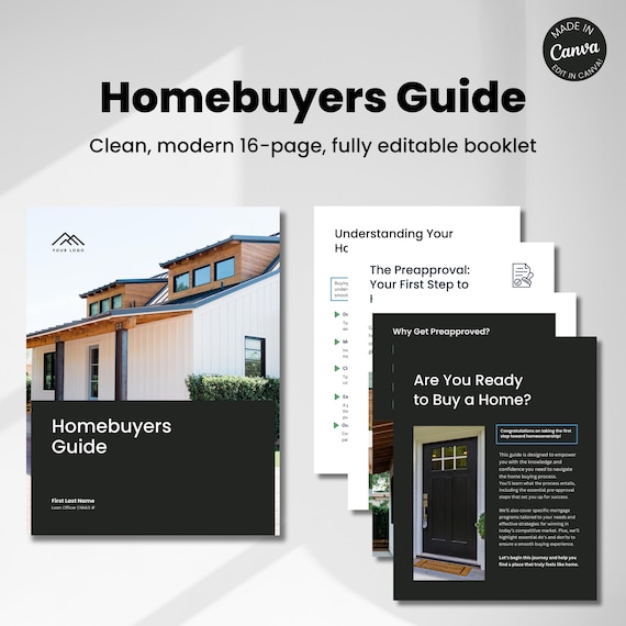 Mortgage Homebuyers Guide - Clean, modern, editable template including Buying Process, Why Preapproval, Winning strategies and testimonials