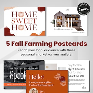 Fall Farming Postcards, local real estate agent marketing, realtor postcard bundle, Happy Fall, Halloween, overcoming the market