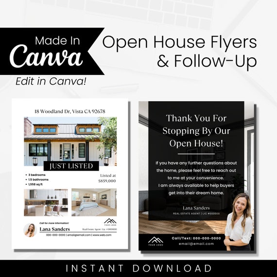Open House Flyer & Follow Up, Just Listed Flyer, Farming, Open House Invite, Follow Up Email Template