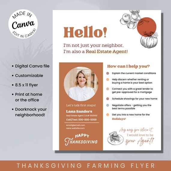 Thanksgiving Real Estate Farming Flyer, Fall Agent Introduction, Any Way You Slice It Flyer, Local Agent, Neighborhood Realtor
